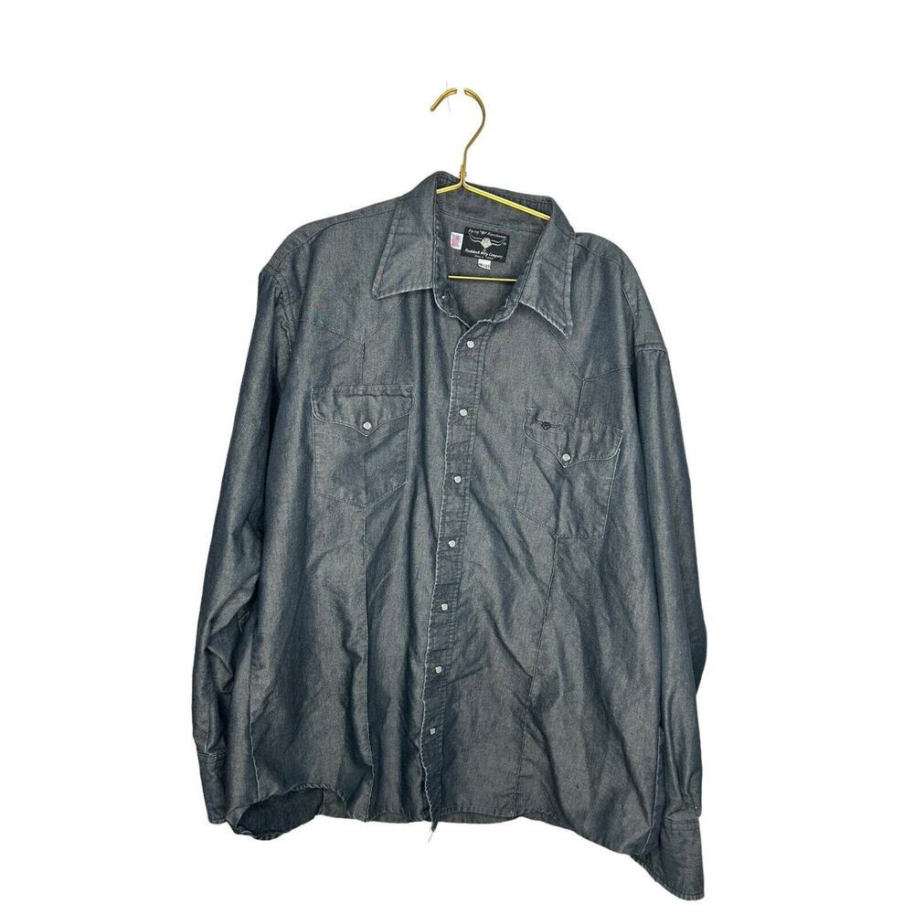 Flying R Ranchwear Shirt Mens 18.5 37 Blue Long Sleeve Pearl Snap Vintage Button